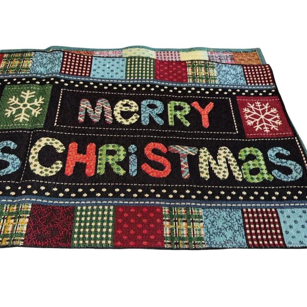 Colorful Merry Christmas Table Runner Tapestry Patchwork Farmhouse Country Chic